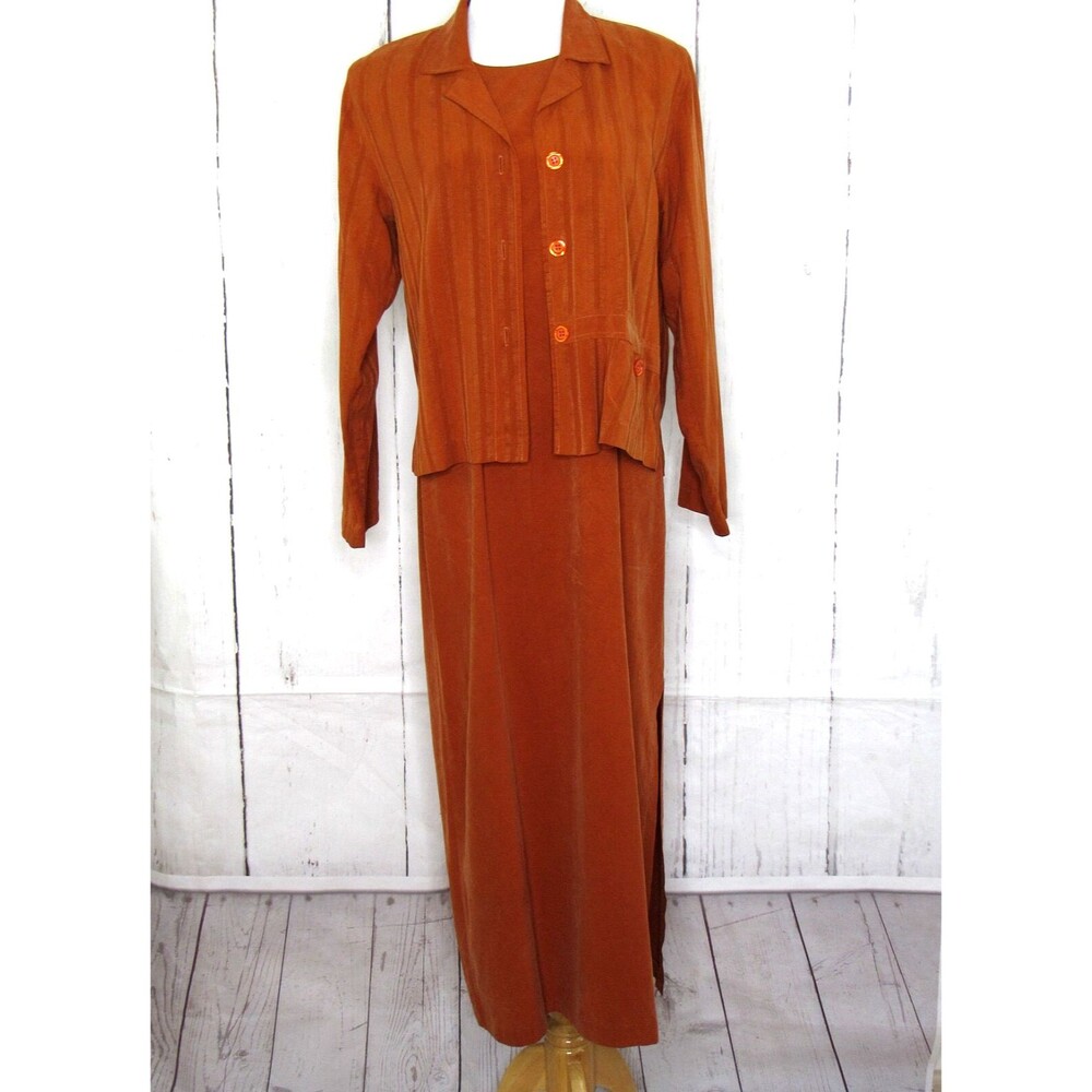 Vintage 90's Caribe 2 Piece Sleeveless Maxi Dress & Jacket Set Rust Size Medium